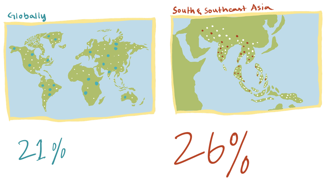 World maps: 21% employee engagement globally versus 26% in South and Southeast Asia